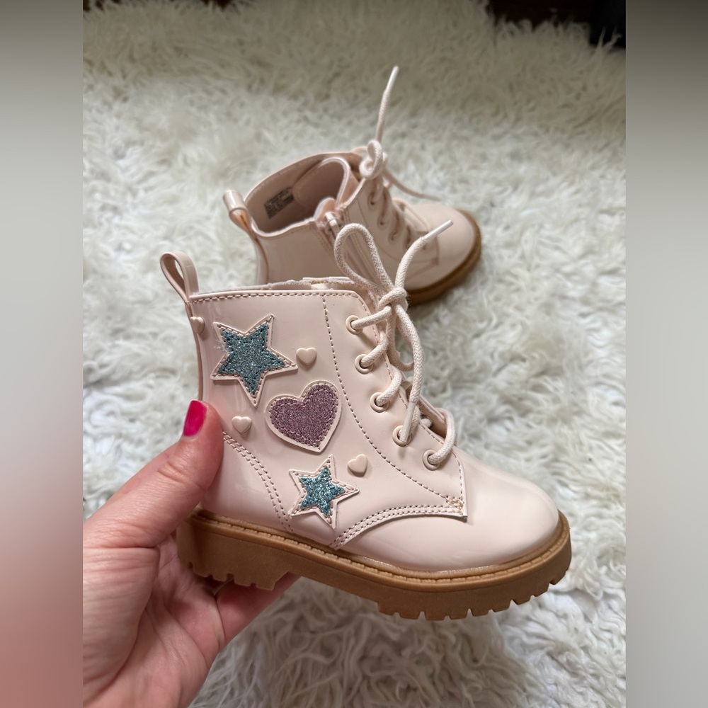 Kids Pink Star & Heart Lace-Up Boots